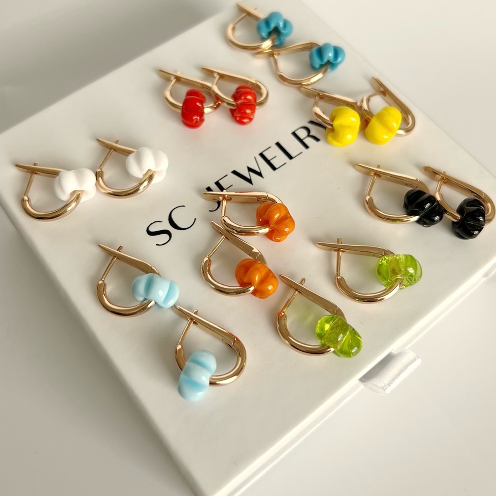 Hoop Earrings 18k Gold Plated Gold with Murano Glass Beads Luxury